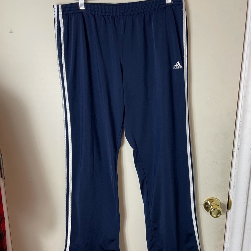 Navy w/ White Stripes Adidas Sweatpants